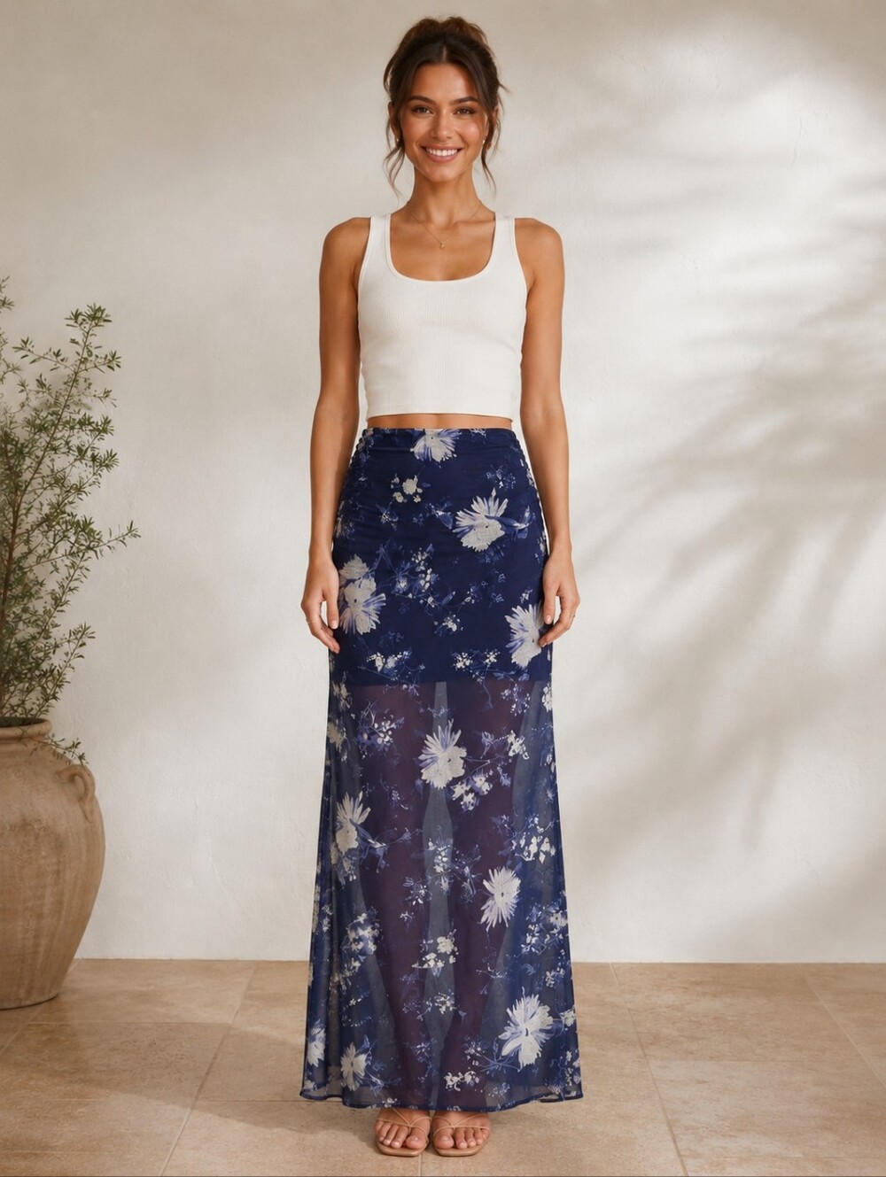 Abercrombie Floral Mesh Maxi Skirt Coastal Vacation Chic ST